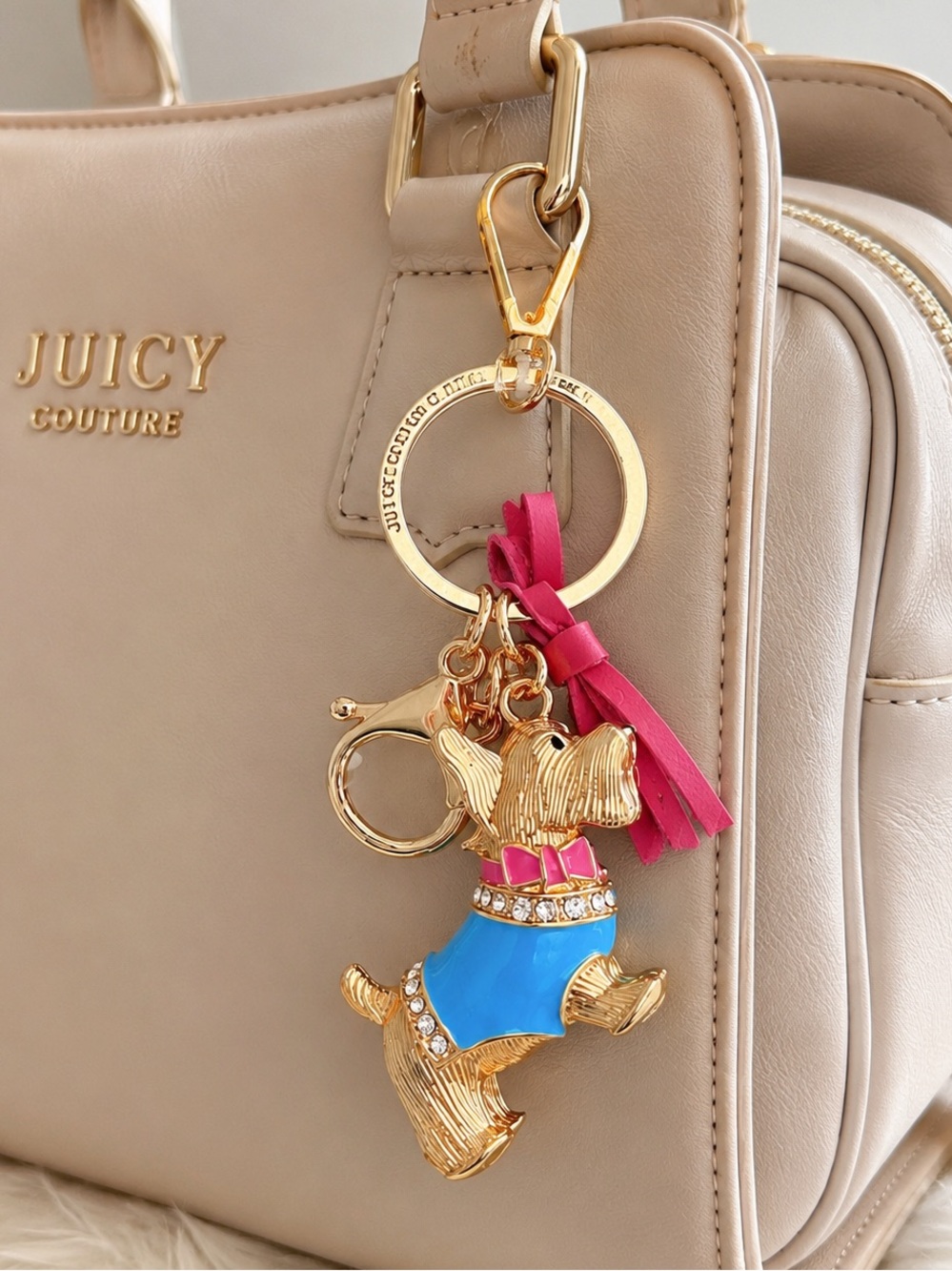 Juicy Couture Beige Handbag with Gold Scottie Dog Charm and Pink Tassel 💗🐶